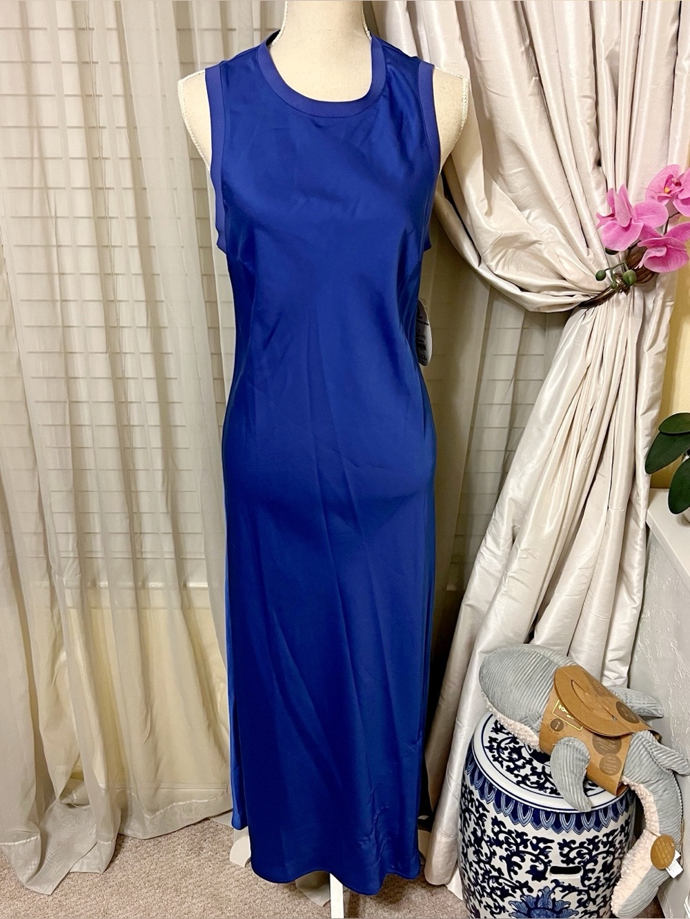 Scoop Royal Cobalt Blue Satin Sleeveless Maxi Dress Size L 12–14